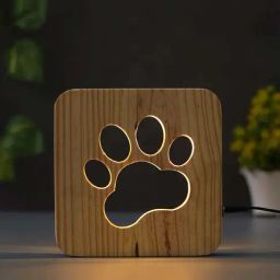 eCraftIndia Brown Wooden Dog Paw Carving Led Table Lamp Usb Night Light Showpiece-11