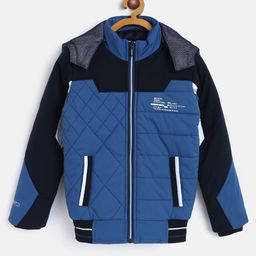 Monte Carlo Boys Blue Colourblocked Bomber Jacket with Detachable Hood-picture-17