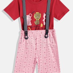 Kidszi Infant Boys Cotton T-shirt With Shorts & Suspenders-image-66