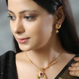 Priyaasi Pink & Golden Necklace & Earring Set-image-33