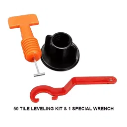 TileMaster 50 Pcs Reusable Adjustable Tile Leveling System Kit with 1 Special Wrench Non-Magnetic Durable Plastic Black & Orange 22 mm Length, TM-180 image 2