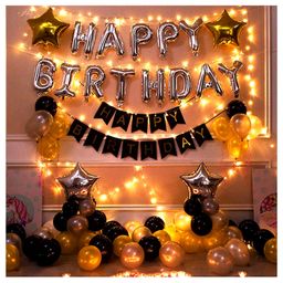 Shopperskart Happy Birthday Foil Balloon Decoration Kit Silver - Pack of 108-image-41