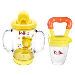 Kritiu Baby Sippy Spout Cup With Handles 200 ml & Rattel Fruit Feeder Combo Of 2 - Multicolor-9