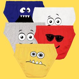 NUSYL Pack Of 5 Emoticons Printed Briefs - White Red Yellow Grey Royal Blue-image-50