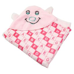 Babyzone Hooded Alphabet Printed Embroided Fleece Blanket - Pink-image-0