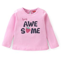 Babyhug 100% Cotton Knit Full Sleeves Text & Strawberry Graphic T-Shirt - Pink-image-57