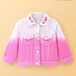 Babyoye 100% Cotton Eco Conscious Full Sleeves Gradient Denim Jacket with Floral Embroidery - Pink-image-36