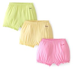 Pine Kids Cotton Lycra Bloomers Text Print Pack Of 3 - Pink Yellow & Green-image-39