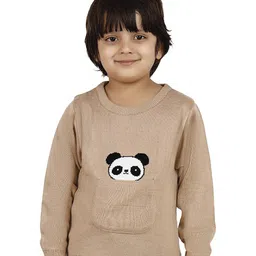 JoE Hazel Full Sleeves Pocket & Panda Design Detailed Acrylic Pullover - Beige-picture-25