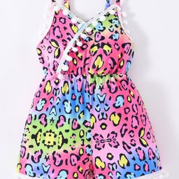 Kookie Kids Sleeveless  Printed Jumpsuit with Lace Detailing - Multicolour-image-45