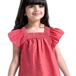 Babyhug Cotton Woven Half Sleeves Top with Lace Detailing - Red-image-70