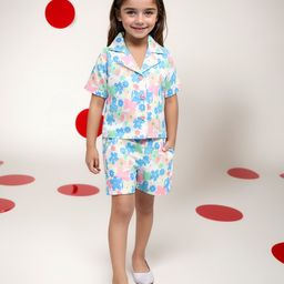 TOONYPORT 100% Cotton Half Sleeves Floral Printed Coordinating Shirt & Shorts Set - Green-image-89