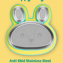 Rabitat Hoppy Playte Anti Skid Stainless Steel Divided Plate - Yellow-image-11