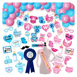 Zyozi Baby Shower Decorations Combo Banner, Balloons, Photo Booth Props, Badge & Sash (Pack Of 58)-image-42
