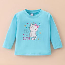 Tango Single Jersey Knit Full Sleeves T-Shirt With Kitten Print - Light Blue-image-22