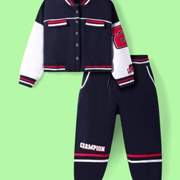 Ollington St. Cotton Winterwear Set Of Colour Blocked Full Sleeves Bomber Jacket & Joggers - Navy Blue-image-89