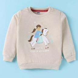 Simply Girl Fleece Knit Full Sleeves Sweatshirt with Unicorn Print - Beige-picture-3