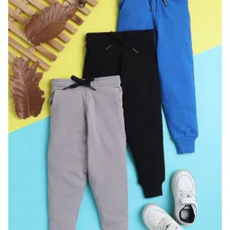 Knitting Doodles Pure Cotton Terry Pack Of 3 Solid Pants - Grey Blue & Black-picture-41