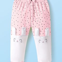 Babyhug Terry KnitFull Length Lounge Pants With Polka Dots & Bunny Applique - Pink & White-image-54