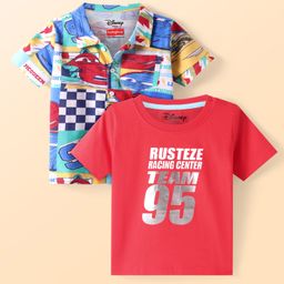 Babyhug Disney Single Jersey Knit Twofer Shirt With T-Shirt Car Print - Red & Blue-image-95
