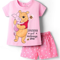 Babyhug Disney Single Jersey Knit Half Sleeves Shorts Night Suit With Winnie The Pooh Graphic - Pink-image-30
