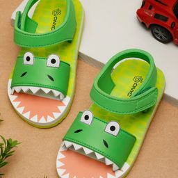 ONYC Crocodile Designed & Applique Detailed Sandals - Green-image-1