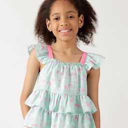 One Friday Cap Sleeves Tropical Theme Printed Layered Top - Green-image-37