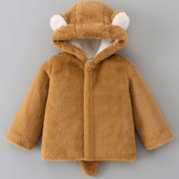 Mark & Mia Full Sleeves Solid Fur Hooded Winter Jacket With Ear Applique - Brown-picture-23