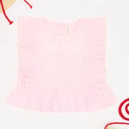 Pantaloons Junior Cotton Woven Sleeveless Floral Embroidered Peplum Top - Baby Pink-picture-27