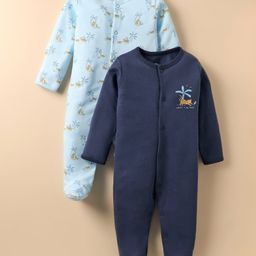 I Bears Interlock Knit Full Sleeves Tiger Printed Footed Sleep Suits Pack of 2 - Light & Navy Blue-image-83
