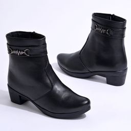 Shoetopia Metal Applique Detailed Zipper Closure Boots - Black-image-83