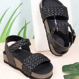 Briskers Basket Weave Designed Sandals - Black-image-27