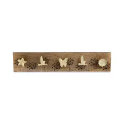 Fabindia Brown Wood Casted 5 Peg Textured Hooks and Holders-57