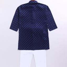 JBN Creation Cotton Blend Full Sleeves Abstract Foil Printed Kurta Pyjama Set - Navy Blue image 3