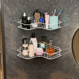 Kuber Industries White 2 Pieces Metal Self Adhesive Bathroom Organisers-31