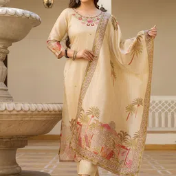 THE52 Women Floral Embroidered Round Neck Kurta with Trousers & With Dupatta-picture-19