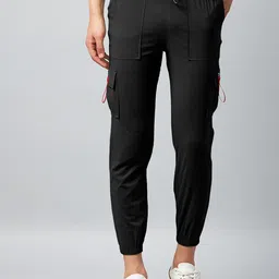 CHROME & CORAL Men Slim Solid Cargos Trousers-image-21