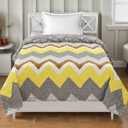IVAZA Unisex Grey And Yellow Microfiber Comforter cotton Single Bed Set-image-56