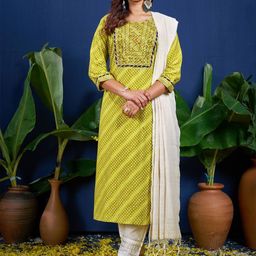 JULEE Women Ethnic Motifs Round Neck RegularA-Line Kurti Pent With Dupatta Set-picture-45