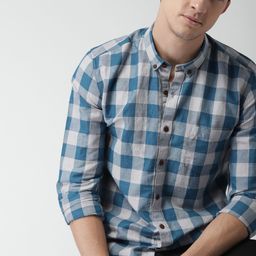 Mast & Harbour Men Blue & Grey Slim Fit Checked   Casual Cotton Linen Sustainable Shirt-image-36