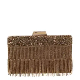Metro Rose Gold Synthetic Embellished Clutch-image-16