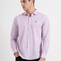 Red Tape Pink Loose Fit Striped Shirt-image-96