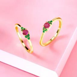 Peora Rani Pink Green CZ Studded Adjustable Gold-Plated Toe Rings-image-91