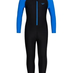Speedo Kids Black & Blue Color Block Full Sleeves Swimsuit-image-85