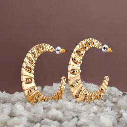 Accessorize London Gold Textured Bobble Hoop Earrings for Women-image-84