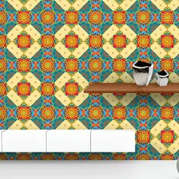 ArtzFolio Printed UV-Resistant Anti-Bacterial Ethnic Blue Beige Yellow Peel & Stick Wallpaper-image-24