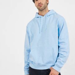 Styli Light Blue Relaxed Fit Solid Hoodie-image-12