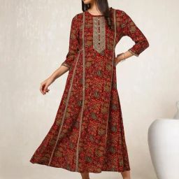 Soch Maroon Printed Maxi Dress-image-41