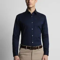 Peter England Navy Cotton Slim Fit Printed Shirt-picture-38
