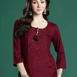 Indo Era Maroon Regular Fit Embroidered Kurta-picture-43